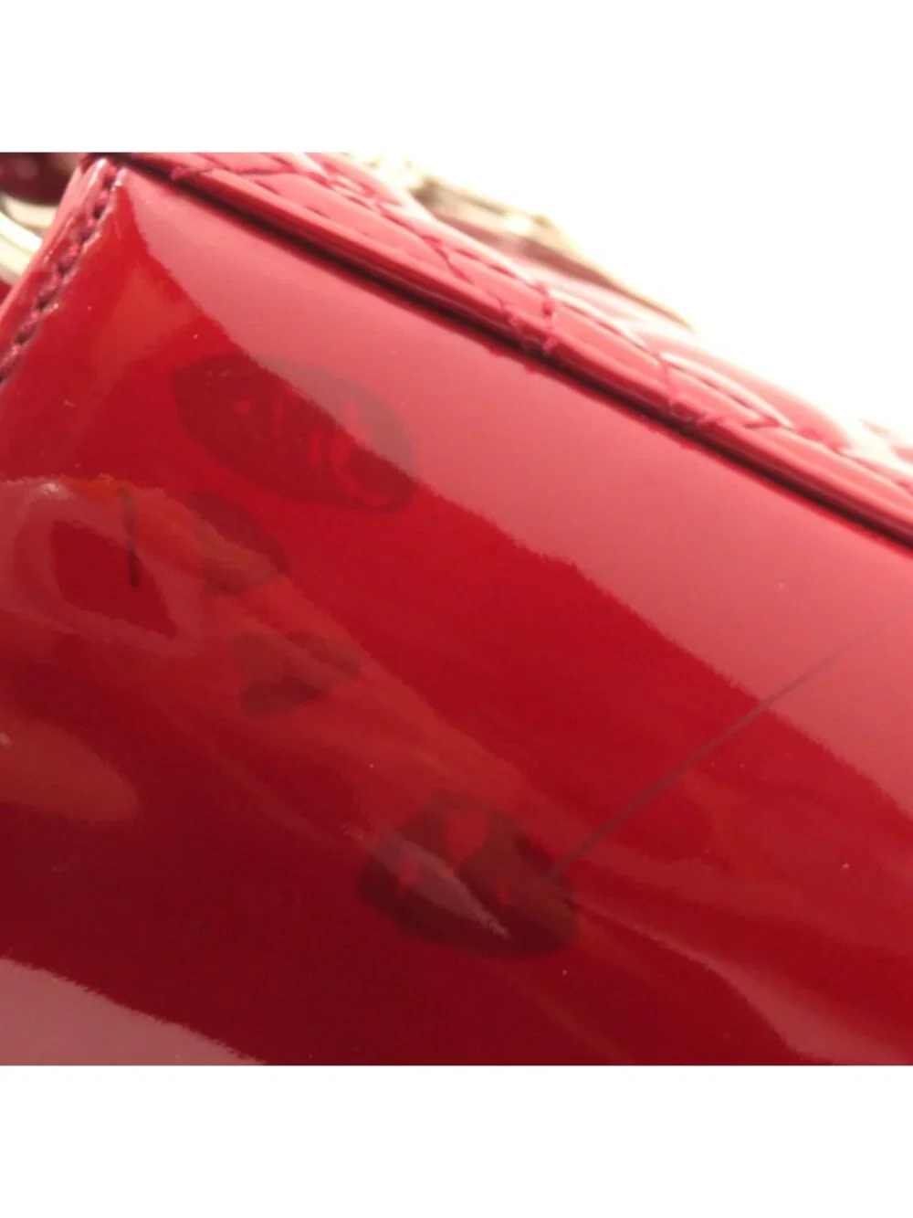 Dior Cannage Lady Dior Handbag Medium Red S Patent Leather Silver